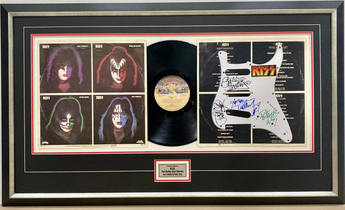 KISS signed guitar pickguard display