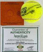 Load image into Gallery viewer, CARLOS ALCARAZ Signed &amp; Authentic Used Tennis Ball from 2025 Roland Garros on Official Base
