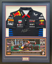Load image into Gallery viewer, MAX VERSTAPPEN Signed F1 Red Bull Racing Shirt &amp; Photo Collage Display
