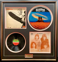 Load image into Gallery viewer, LED ZEPPELIN - ROBERT PLANT, JIMMY PAGE &amp; JOHN PAUL JONES Signed DrumSkin &amp; Album LP Display
