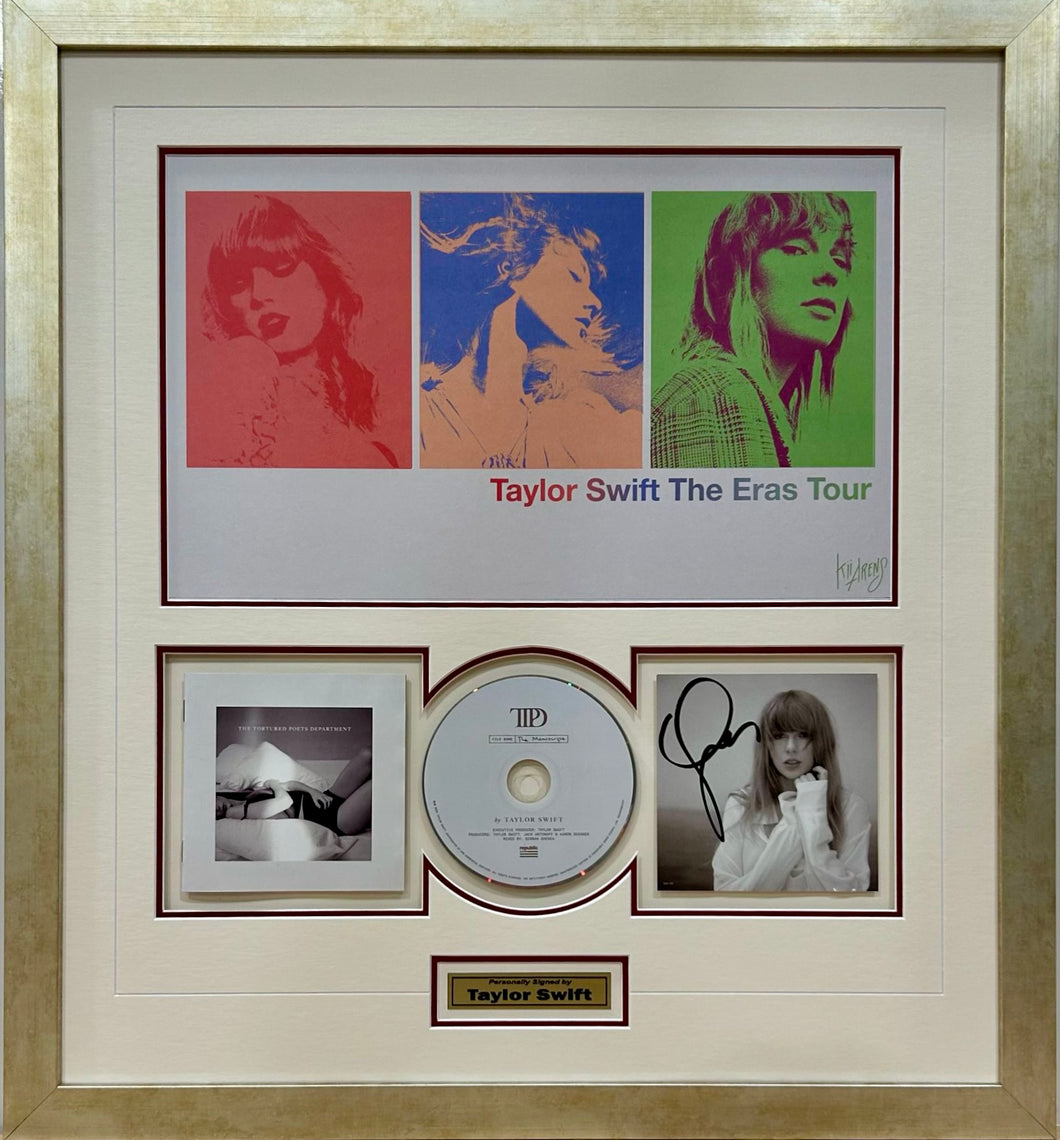 TAYLOR SWIFT Signed The Tortured Poets Department CD Collage Display1