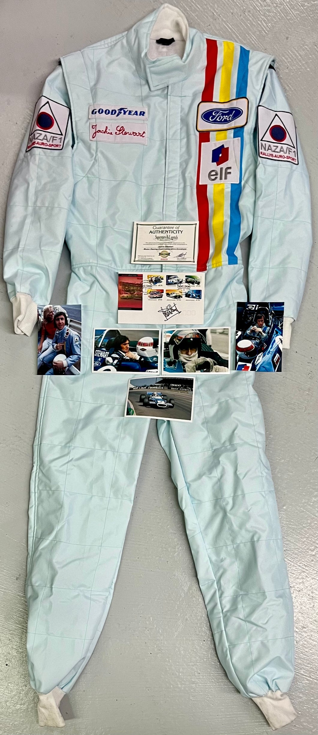 JACKIE STEWART Signed Motor Racing Commemorative Envelope with Tyrrell F1 Race Suit