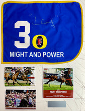 Load image into Gallery viewer, MIGHT AND POWER - Jim Cassidy Signed Saddle Cloth &amp; Photo Collage Display
