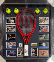 Load image into Gallery viewer, ROGER FEDERER Signed Wilson Tennis Racquet &amp; Photos/Balls Collage Display
