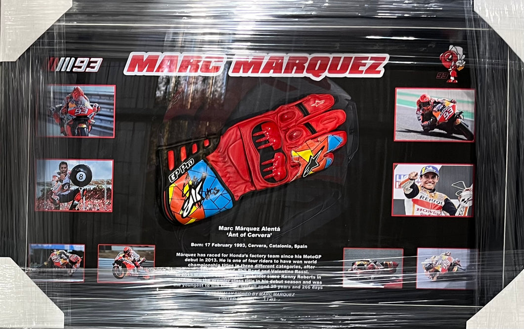 MARC MARQUEZ Signed Racing Glove & Photo Montage Display