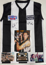 Load image into Gallery viewer, TONY SHAW, LEIGH MATTHEWS &amp; PETER DAICOS “1990 Premiers” Signed Collingwood Jumper Display
