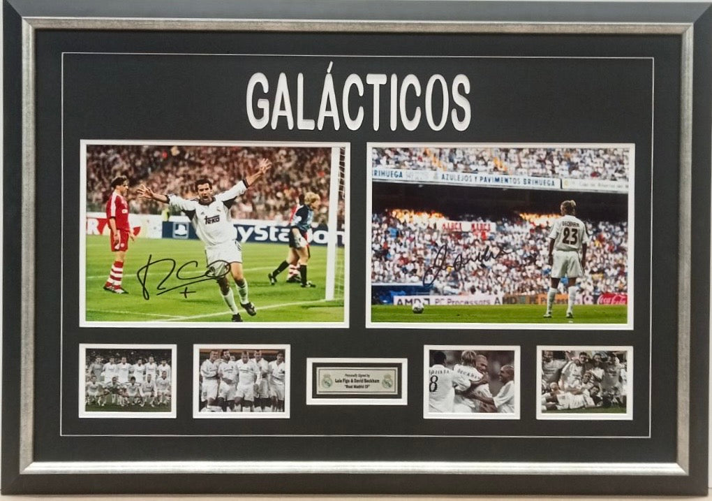 DAVID BECKHAM & LUIS FIGO Signed “Real Madrid - Galacticos” Photos Collage Display