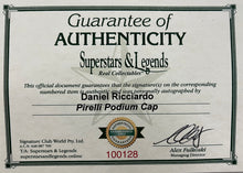 Load image into Gallery viewer, DANIEL RICCIARDO Signed Pirelli Podium Cap &amp; Photo Collage Display
