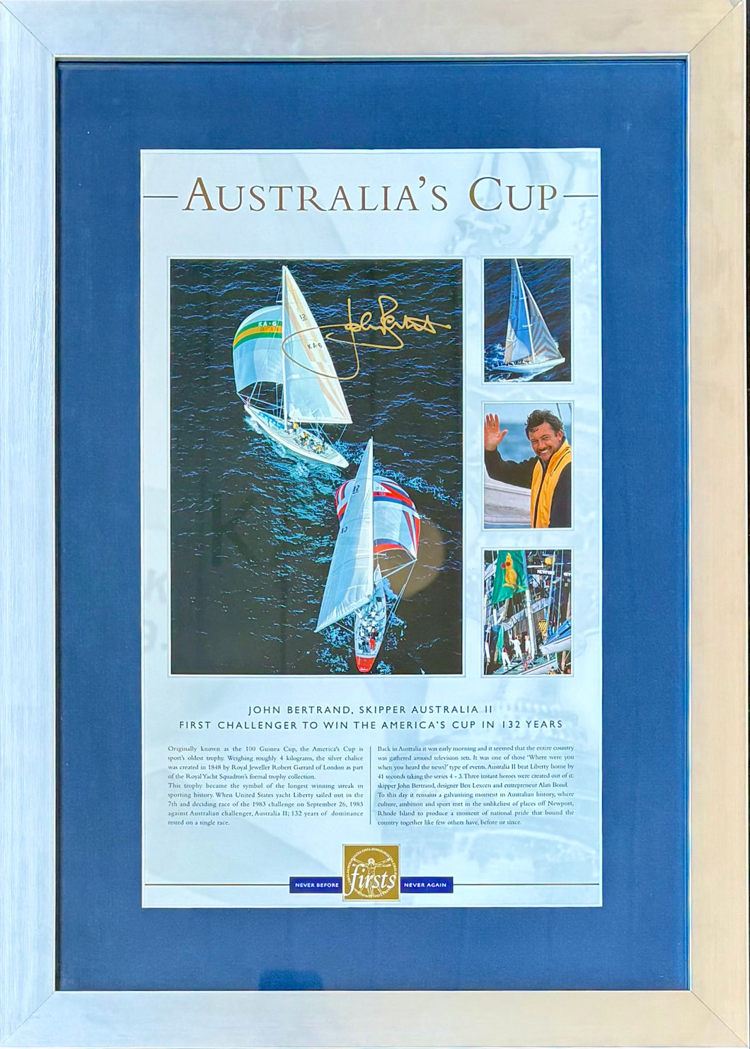 JOHN BERTRAND Signed “America’s Cup Win” Lithograph Display