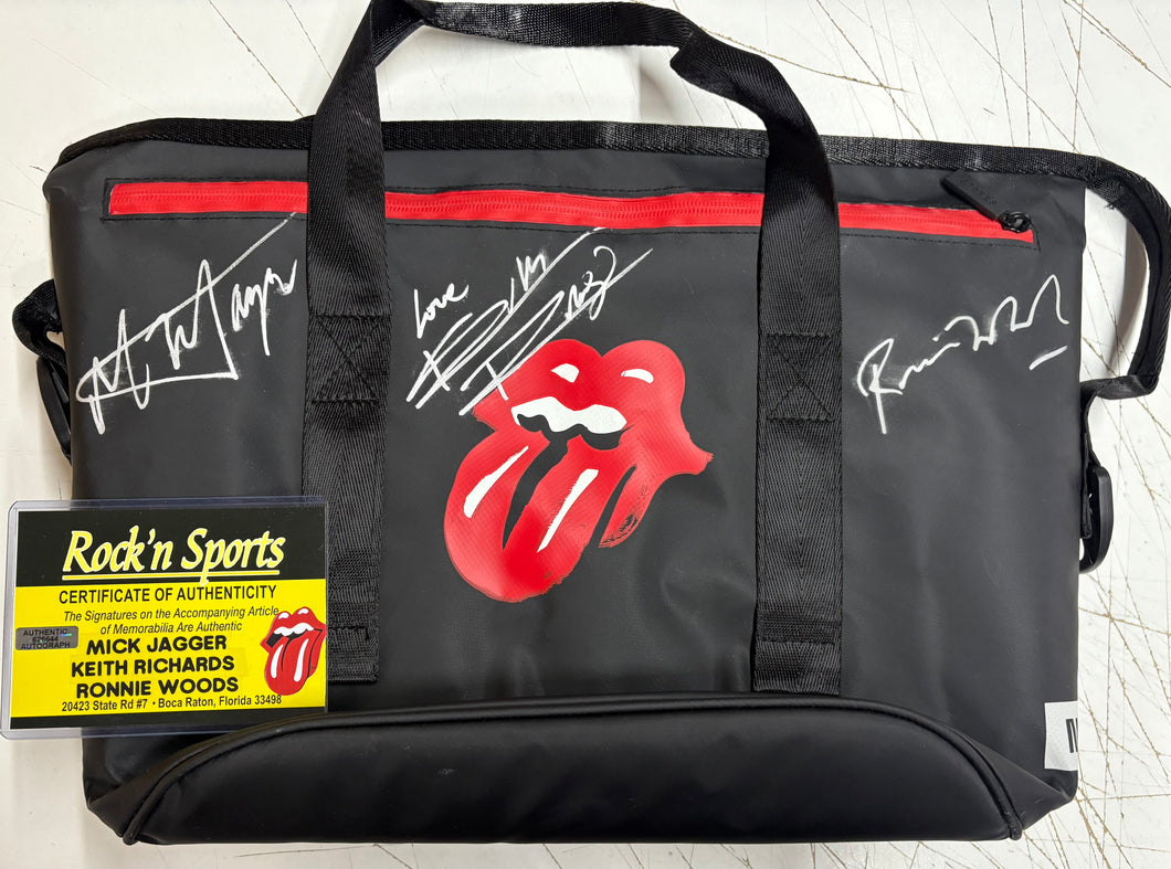 THE ROLLING STONES - MICK JAGGER, KEITH RICHARDS & RONNIE WOOD Signed “No Filter Tour” Bag