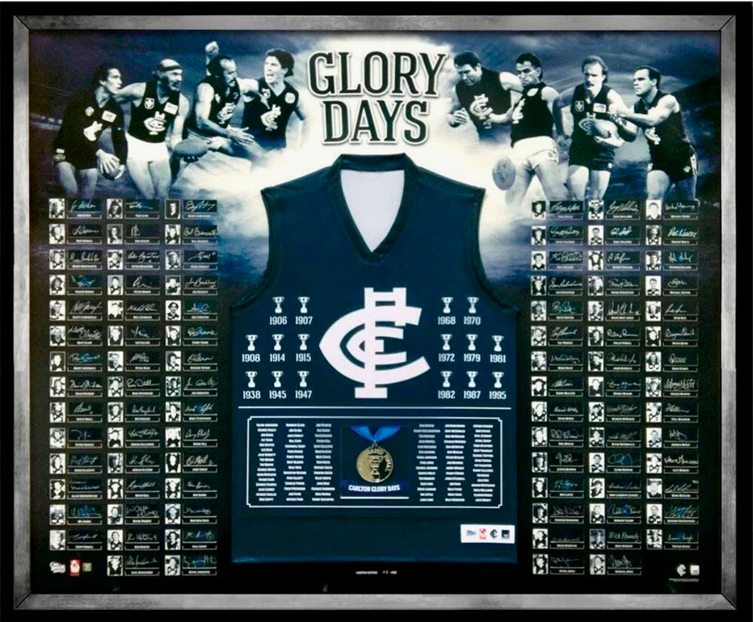 Carlton “Glory Days” 88 Premiership Players Signed Jumper Display