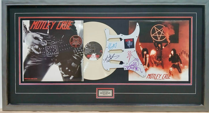 Motley Crue signed guitar pickguard and LP
