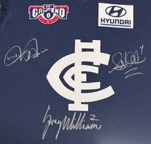 Load image into Gallery viewer, STEPHEN KERNAHAN, GREG WILLIAMS &amp; DAVID PARKIN Signed 1995 AFL Premiers Jumper Display2
