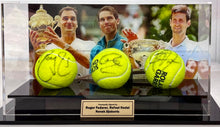 Load image into Gallery viewer, ROGER FEDERER, RAFAEL NADAL &amp; NOVAK DJOKOVIC Signed Tennis Balls in Display Box
