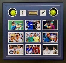 Load image into Gallery viewer, ROGER FEDERER &amp; RAFAEL NADAL Signed Tennis Balls &amp; Photo Collage Display
