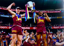 Load image into Gallery viewer, BRISBANE LIONS “2025 Premiers” Team Signed Photos &amp; Poster Collage Display
