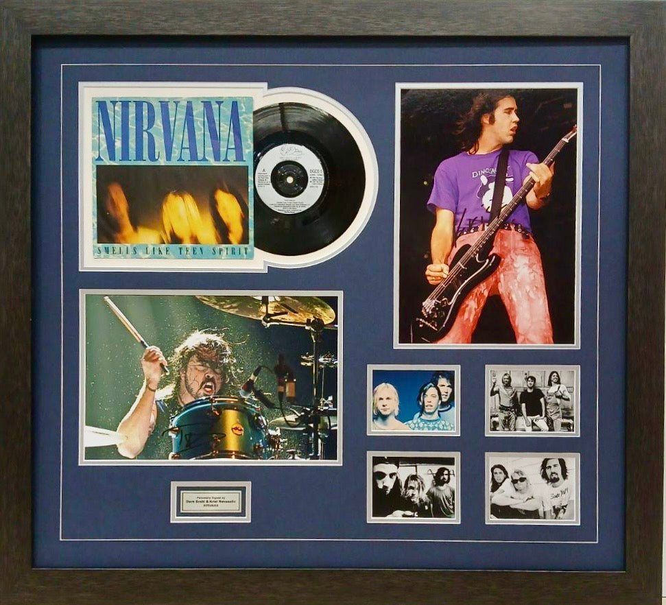 NIRVANA - DAVE GROHL & KRIST NOVOSELIC Signed Photos & Record Display