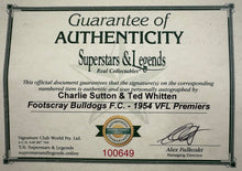 Load image into Gallery viewer, TED WHITTEN &amp; CHARLIE SUTTON &quot;1954 Premiers&quot; Signed Footscray Bulldogs Jumper Display
