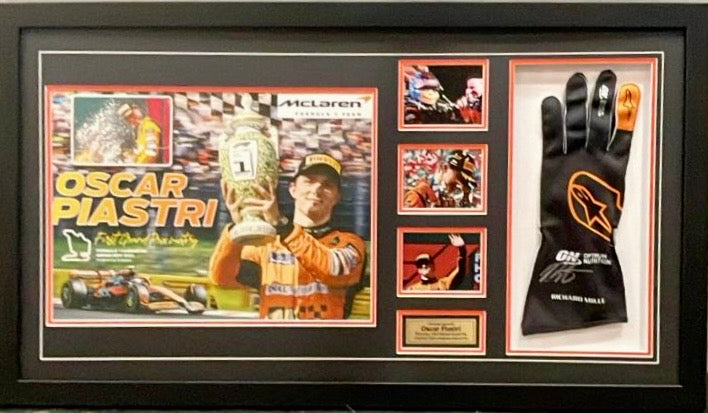 OSCAR PIASTRI Signed F1 Glove & Photo Collage Display