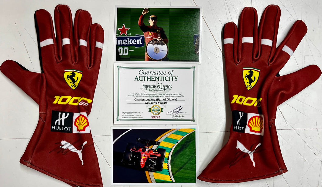 CHARLES LECLERC Signed Scuderia Ferrari F1 1000GP Race Gloves (Pair)