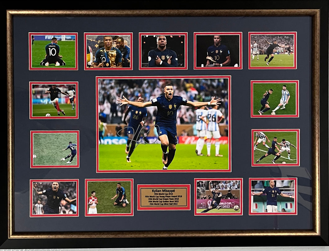 KYLIAN MBAPPE “2018 & 2022 World Cup” Signed Photo Collage Display