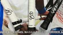 Load image into Gallery viewer, ROGER FEDERER, RAFAEL NADAL &amp; NOVAK DJOKOVIC Signed Tennis Racquets Display
