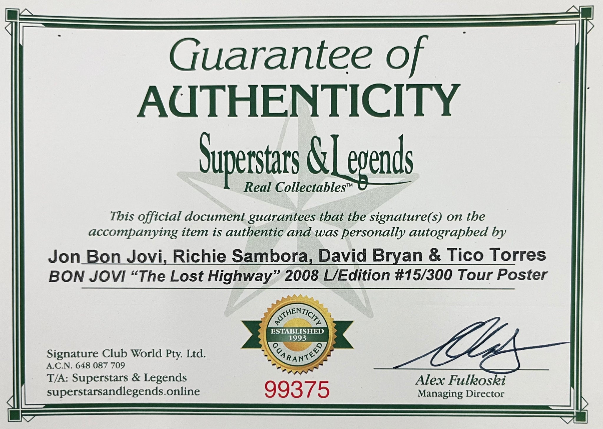 Bon Jovi Signed Lost Highway Tour Poster | Limited Edition