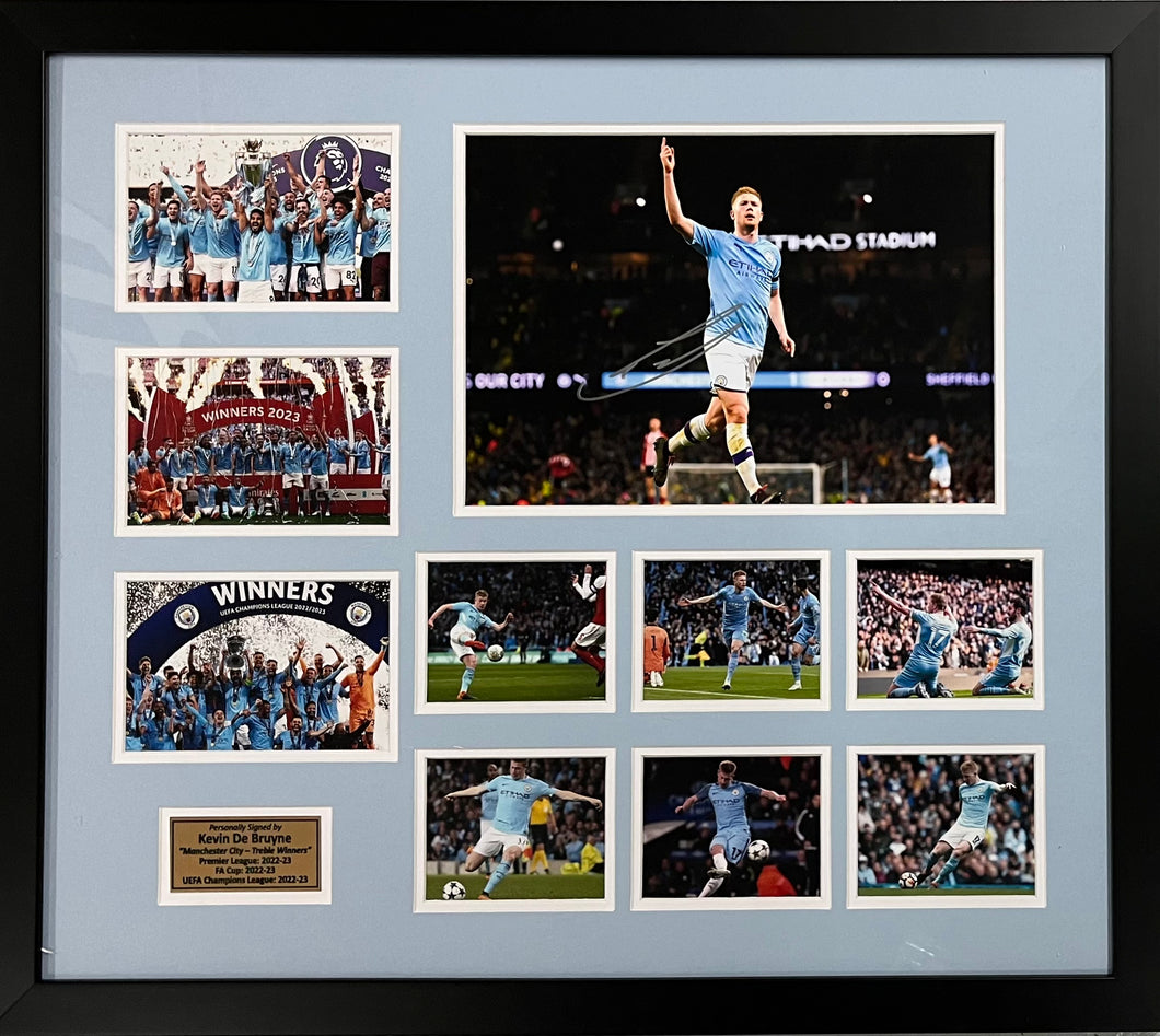 KEVIN DE BRUYNE Signed Manchester City Treble Photo Collage Display