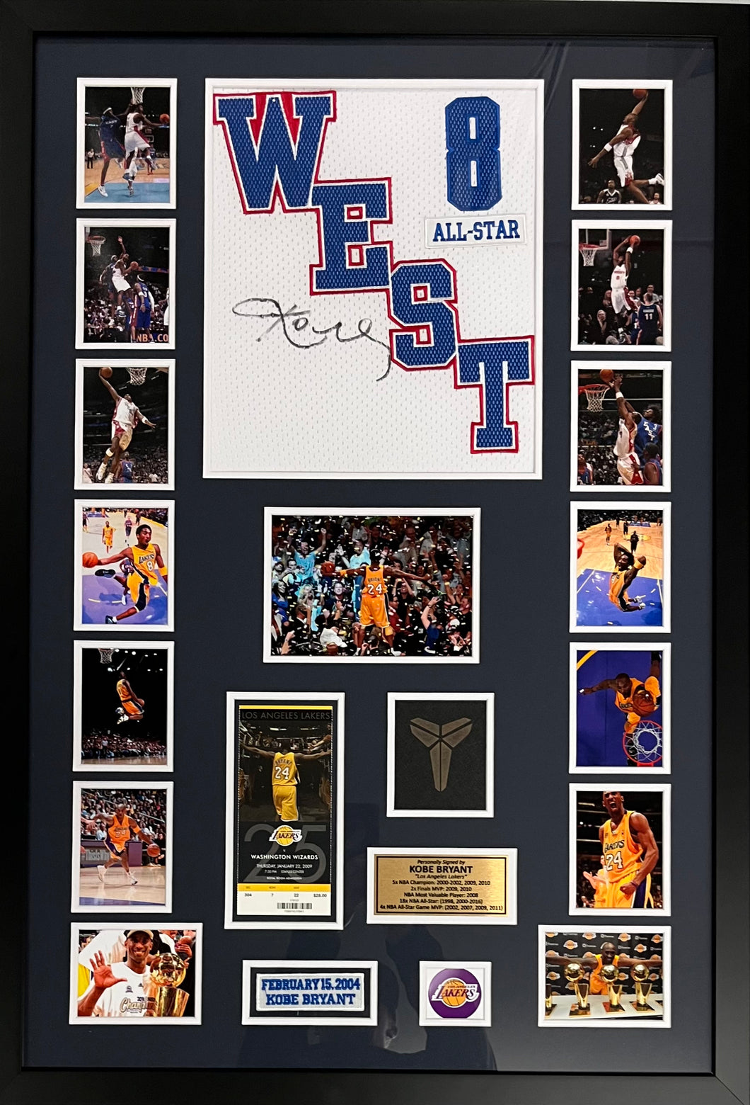 KOBE BRYANT Signed NBA All-Star West 2004 Jersey Piece & Photo Collage Display