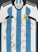 Load image into Gallery viewer, ARGENTINA “2022 World Cup Champions” Team Signed Argentina Jersey &amp; Photo Collage Display
