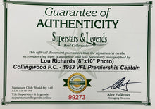 Load image into Gallery viewer, LOU RICHARDS Signed “1953 Premiership Captain” Photo Display
