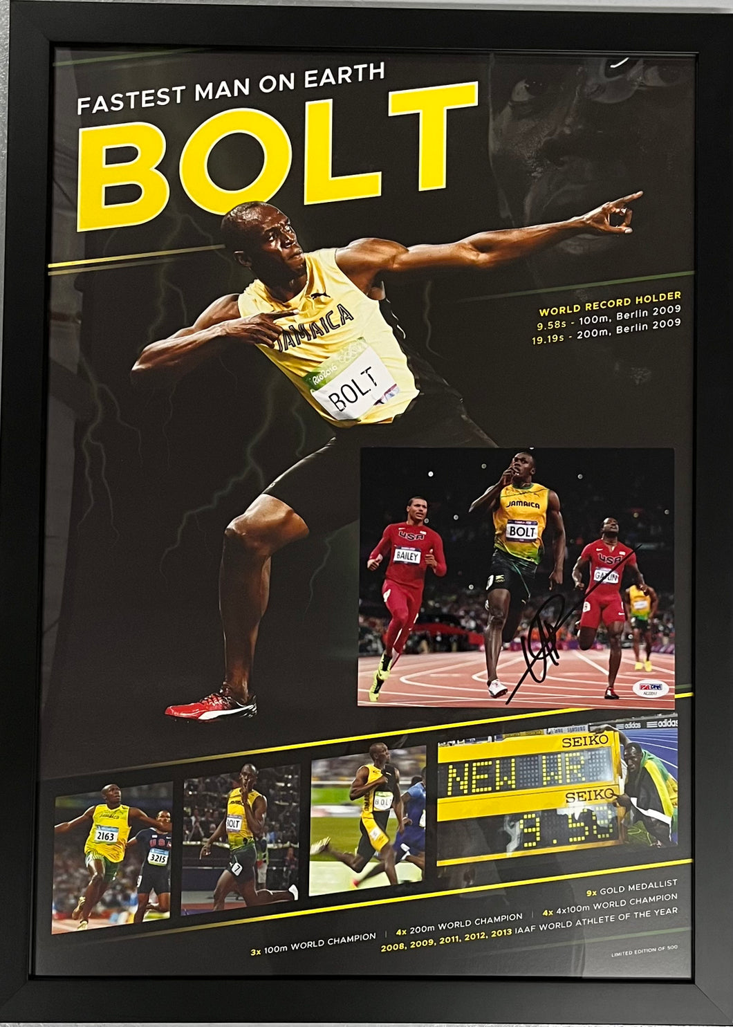 USAIN BOLT Signed Photo & Rio2016 Print Display