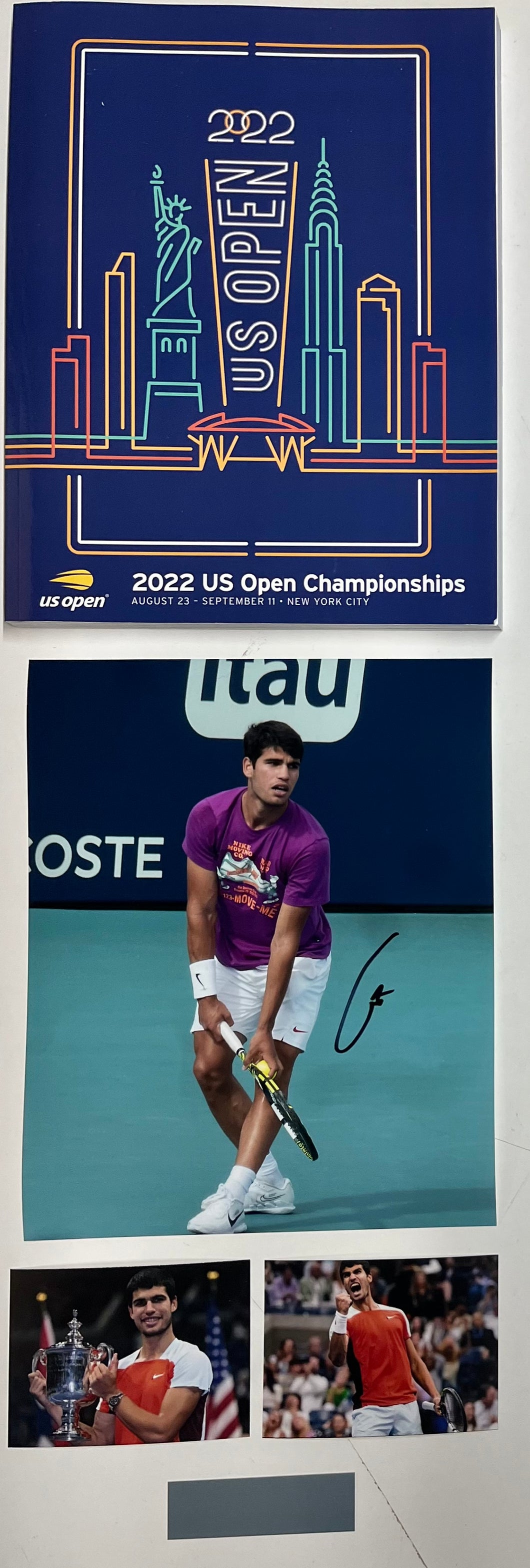 CARLOS ALCARAZ Signed Photo & 2022 US Open Program Display