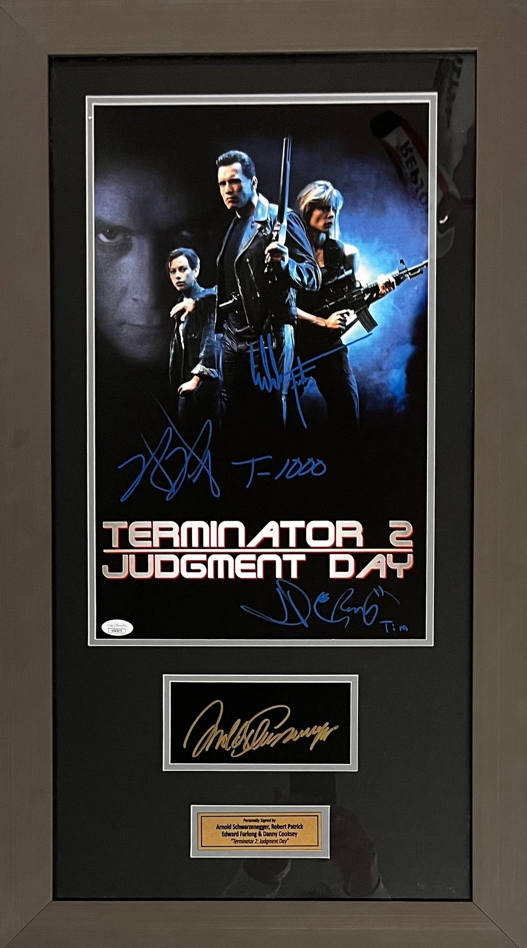 TERMINATOR 2 - Schwarzenegger, Patrick, Furlong & Cooksey Signed Poster Display