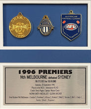 Load image into Gallery viewer, WAYNE CAREY &amp; GLENN ARCHER “1996 Premiers” Signed Boots &amp; Medals Display
