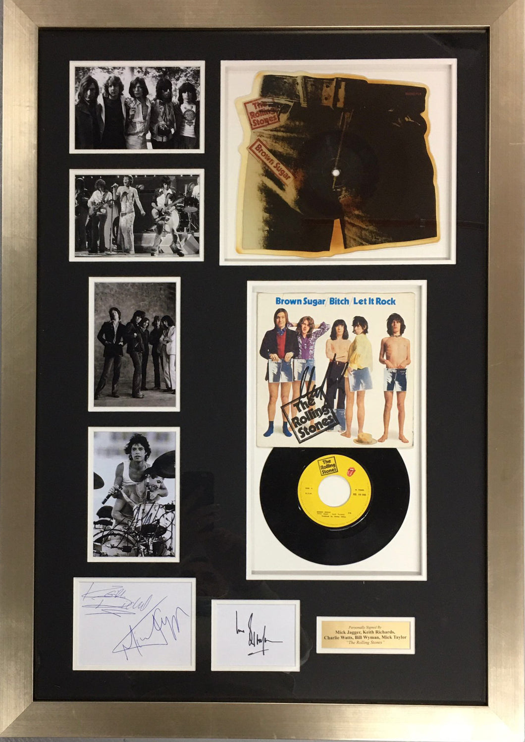THE ROLLING STONES - MICK JAGGER, KEITH RICHARDS, CHARLIE WATTS, BILL WYMAN & MICK TAYLOR Signed Display