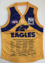 Load image into Gallery viewer, Unframed JOHN WORSFOLD &amp; MICK MALTHOUSE Signed “West Coast Eagles 20 Years 1987-2006” Jumper
