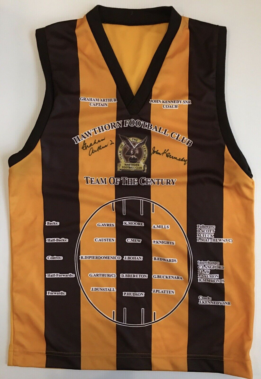 Unframed GRAHAM ARTHUR & JOHN KENNEDY Signed “Team of the Century” Hawthorn Jumper