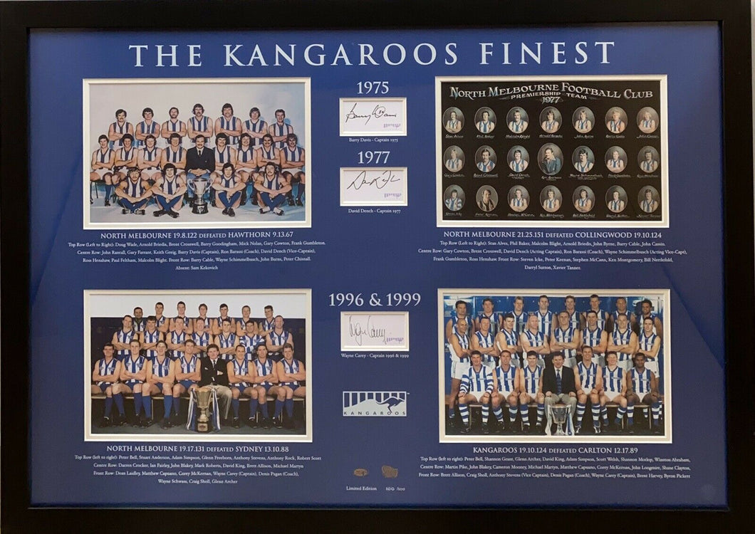 BARRY DAVIS, DAVID DENCH & WAYNE CAREY Signed “The Kangaroos Finest” Photo Collage Display