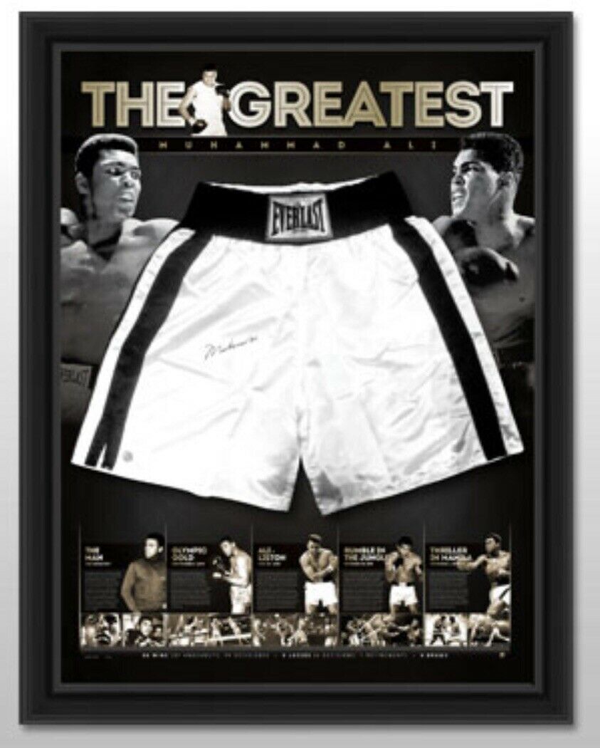 MUHAMMAD ALI Signed Boxing Trunks Display