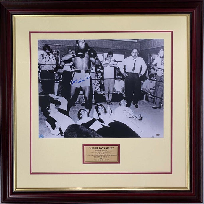 Muhammad Ali signed photo with The Beatles, framed display