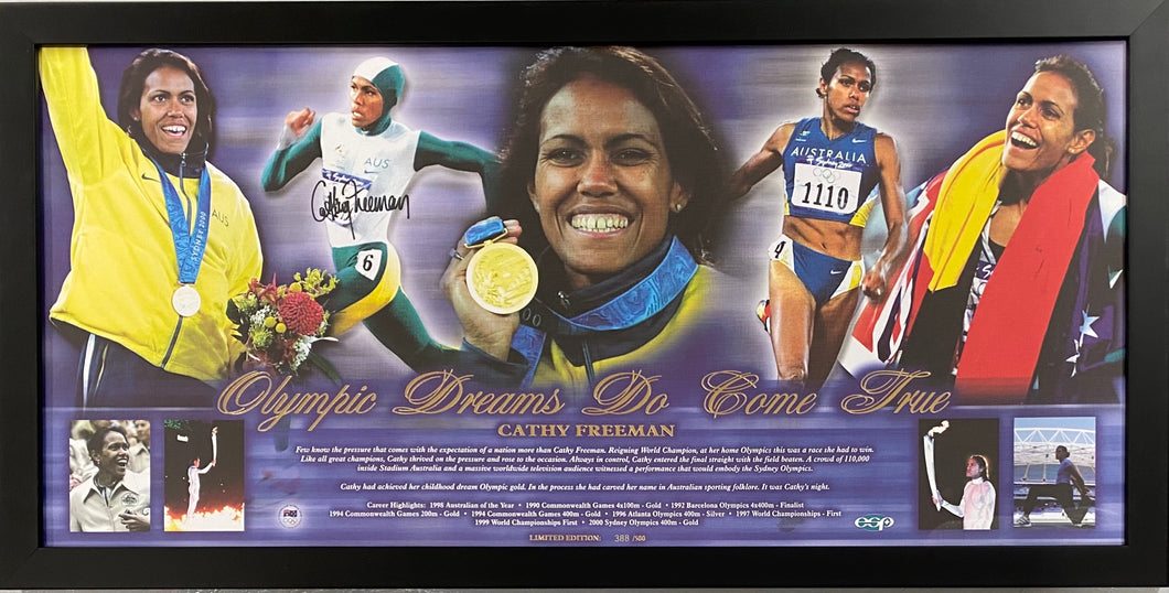 CATHY FREEMAN Signed “Olympic Dreams Do Come True” Sydney 2000 Olympics Lithograph Display