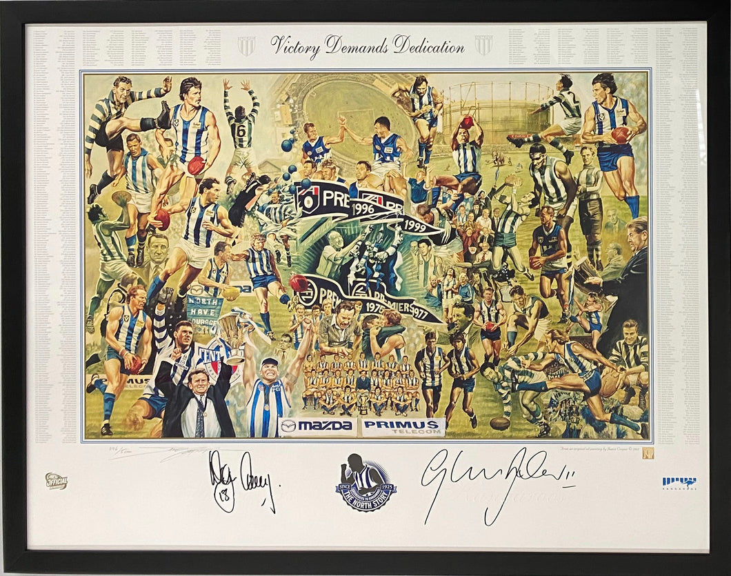 WAYNE CAREY & GLENN ARCHER Signed “Victory Demands Dedication” Jamie Cooper Print Display