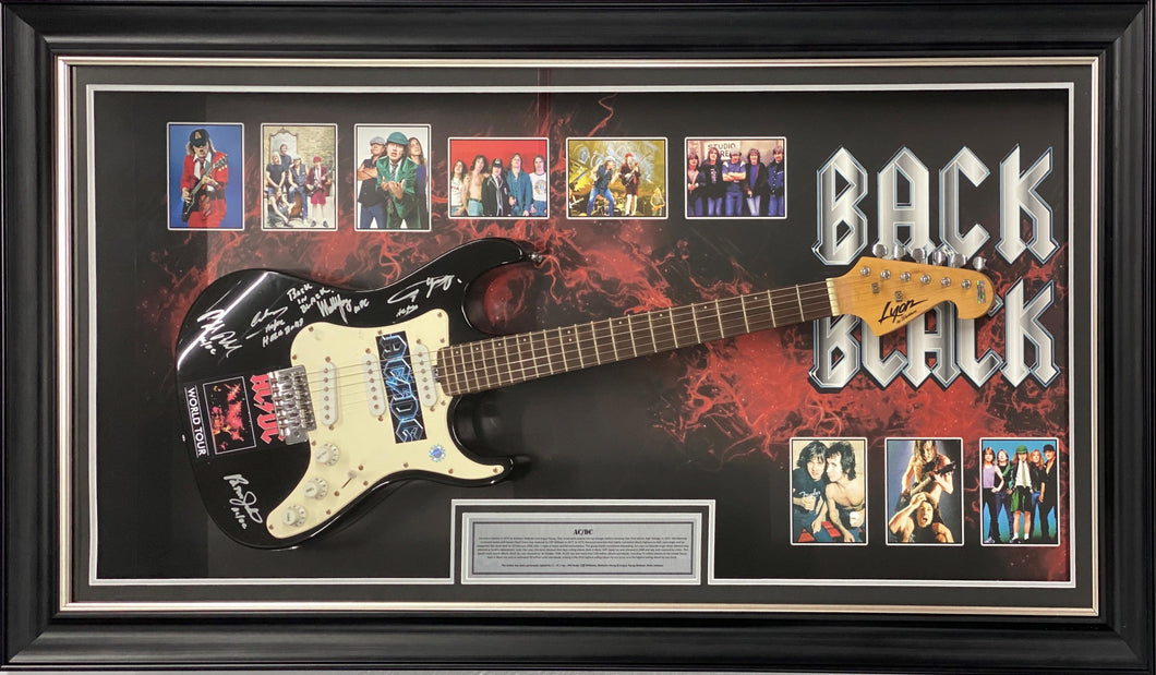 ACDC - Angus & Malcolm Young, Brian Johnson, Cliff Williams & Phil Rudd Signed Guitar Display