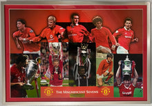 Load image into Gallery viewer, BEST, ROBSON, CANTONA, BECKHAM &amp; RONALDO Signed &quot;Manchester United - Magnificent Sevens&quot; Collage Display
