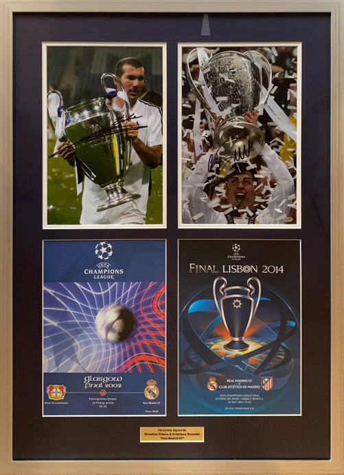 Framed autographs of Ronaldo and Zidane