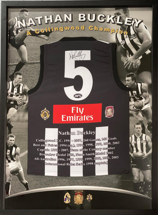 Nathan Buckley signed Collingwood Magpies jumper display