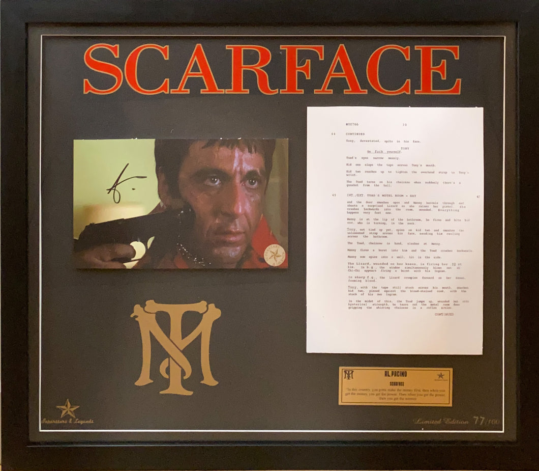 SCARFACE - AL PACINO Signed Photo & Scene Script Display