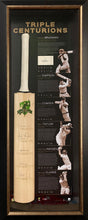 Load image into Gallery viewer, TRIPLE CENTURIONS - BRADMAN, SIMPSON, COWPER, TAYLOR, HAYDEN &amp; CLARKE Signed Cricket Bat Display
