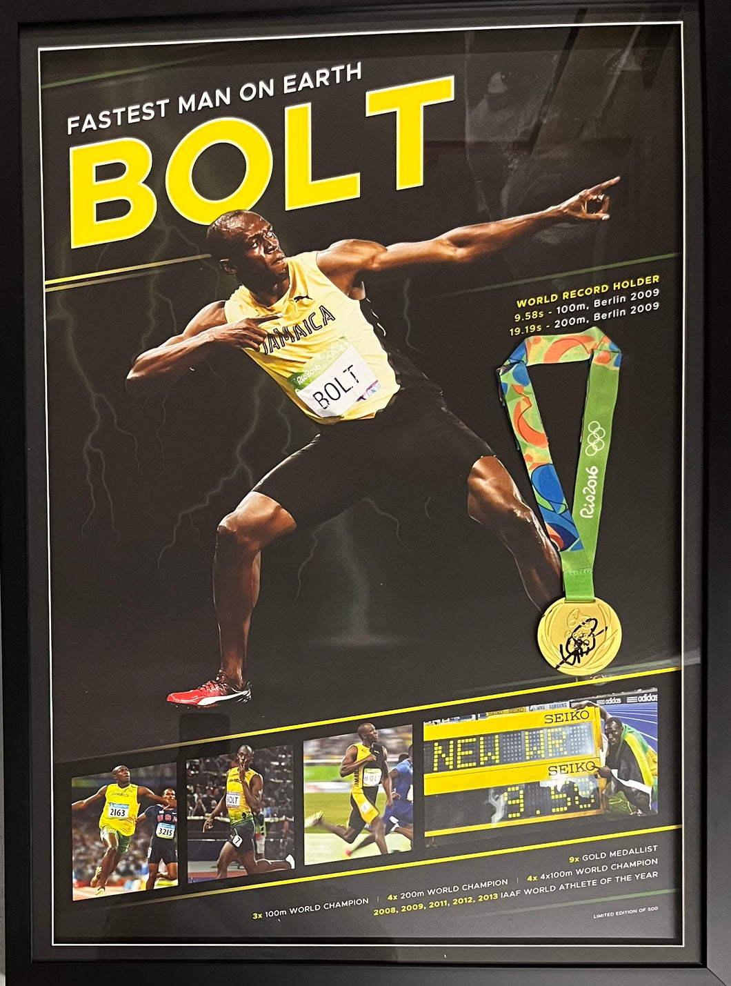 USAIN BOLT Signed Rio2016 Gold Medal Display